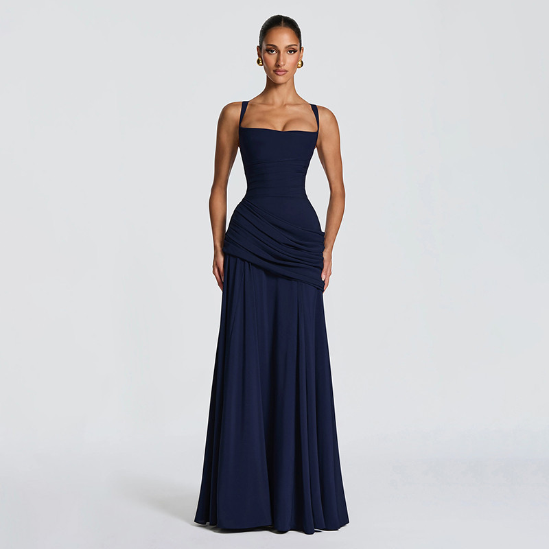 แปลก Puss Elegant Maxi ชุดผู้หญิงพับสแควร์คอต่ําคอแขนกุด Backless วันเกิด Party Solid Chic จัดเลี้ยง Vestidos — صورة 6
