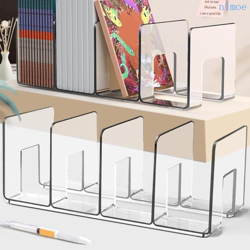 Acrylic Bookend for Shelf 4 Compartments Book End Book  Organiser Stand