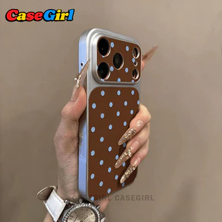 เคสโทรศัพท์หรูหราโทนวินเทจ ลายจุดเล็กสีน้ำเงินตัดสีน้ำตาล สำหรับ iPhone 13 15 12 14 17 11 16 Pro Max 15 14 16 Plus