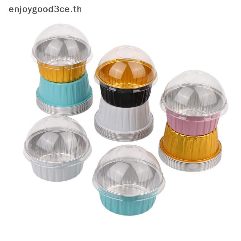 L&Z 10 ชิ้น 125 มล. Ramekins พร้อมฝาปิดโดมอลูมิเนียมฟอยล์ถ้วยอบ Cupcake Muffin Liners พุดดิ้งถ้วยขนม