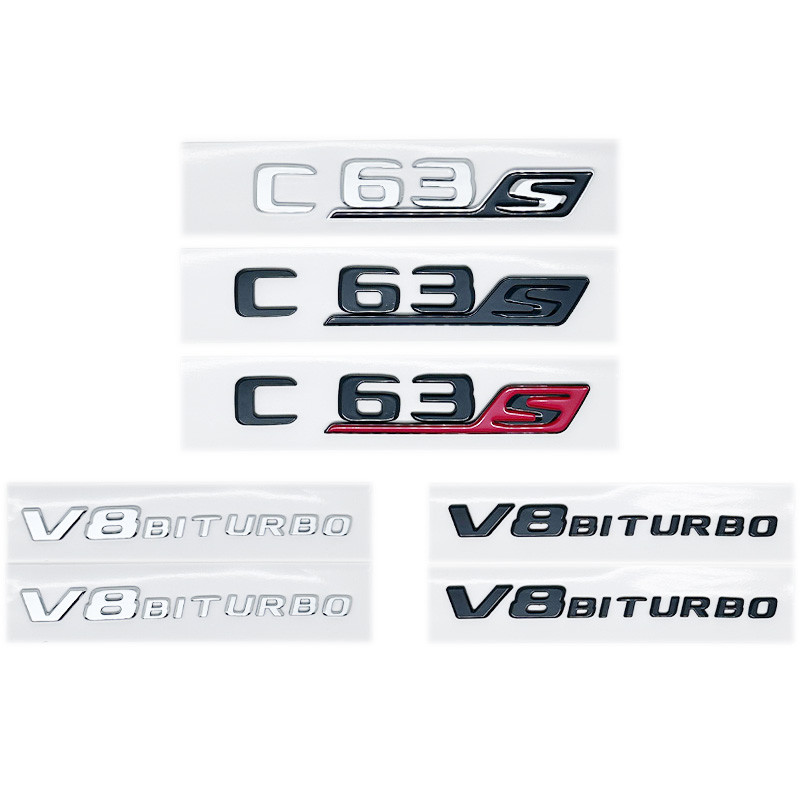 สีดําเงา V8 Biturbo สติกเกอร์สัญลักษณ์สําหรับ Mercedes AMG C63 C63s C205 S205 W205 Fender Trunk โลโก