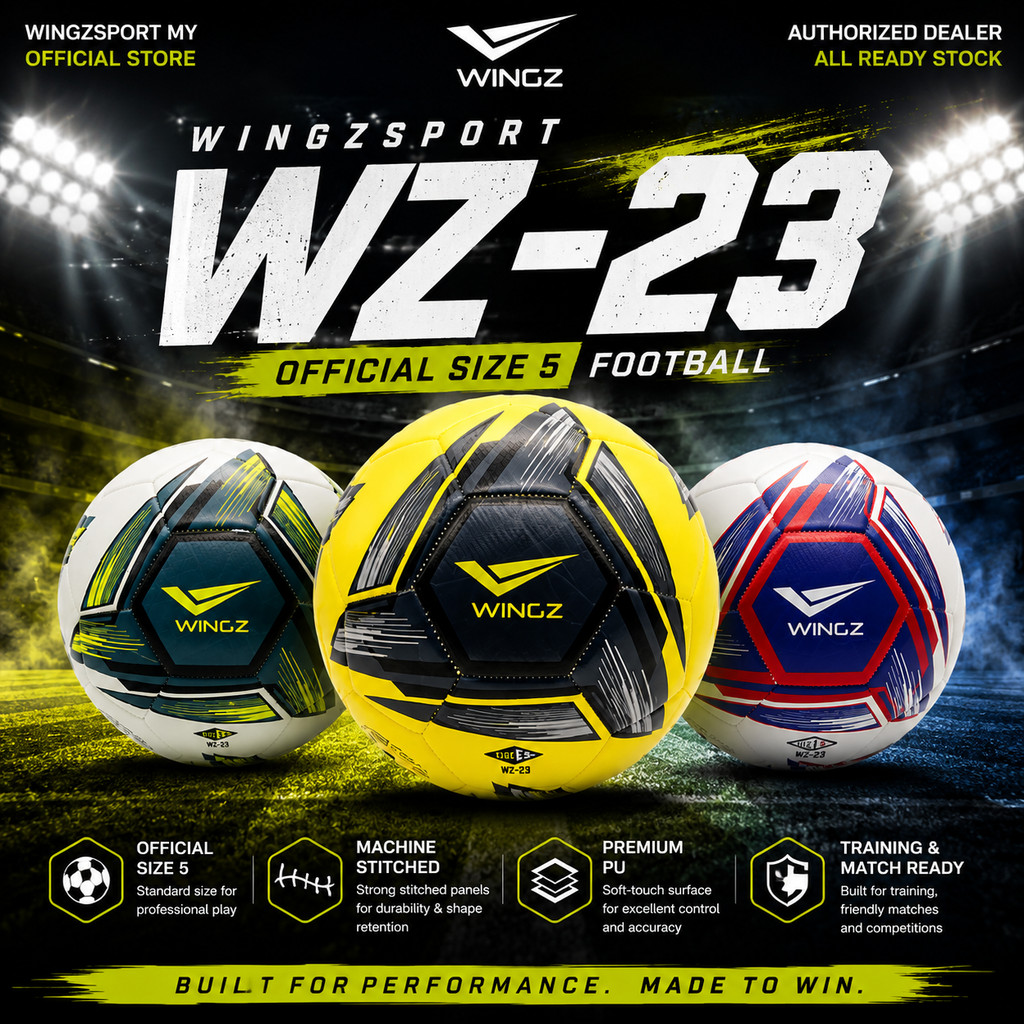 Wingz WZ-23 Football Ball Official Size 5 Machine Stitching Premium PU Soccer Ball