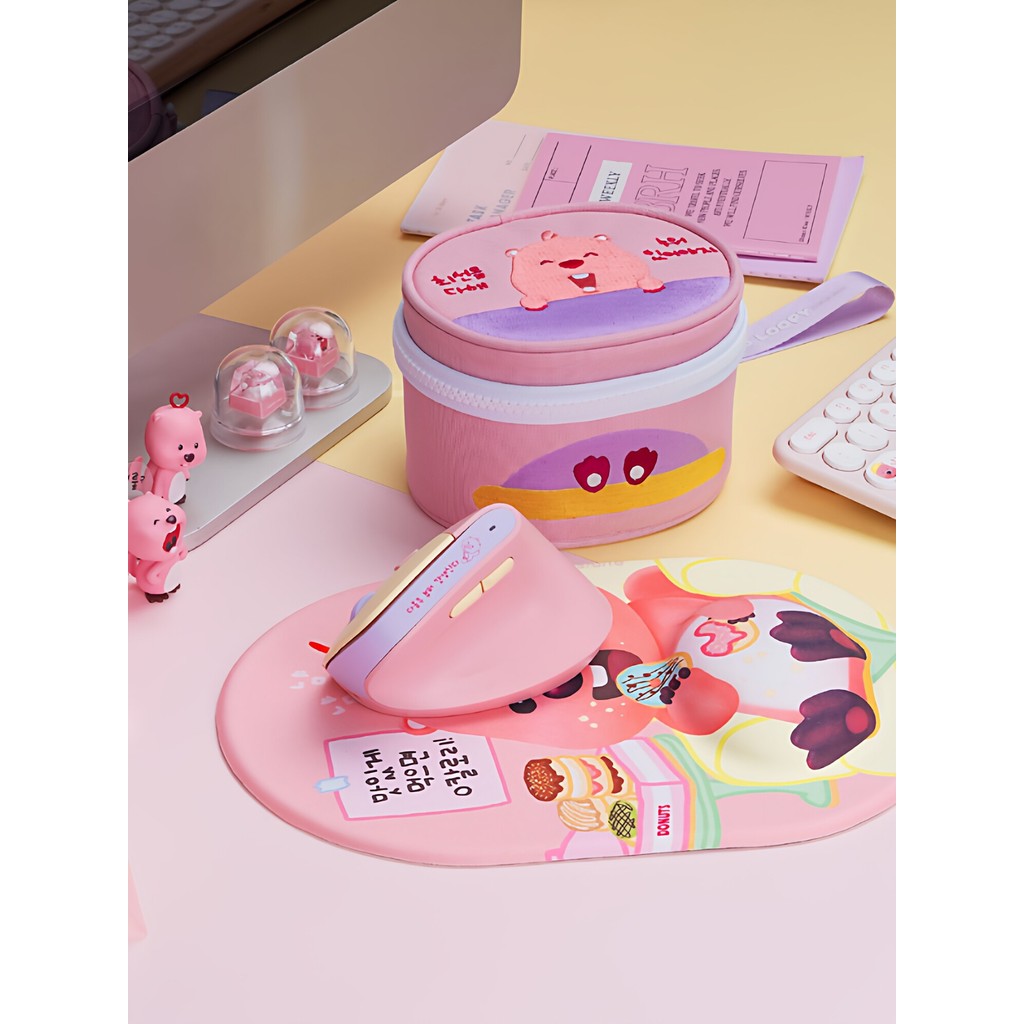 Loopy Pink Beaver สบาย Ergonomic Upright Upright Grip ไร้สายชาร์จเมาส์เงียบหญิง