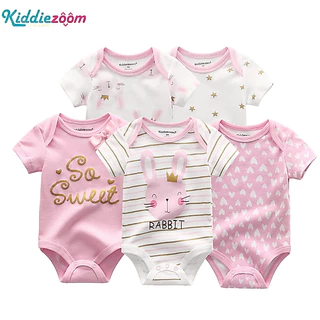 Kiddiezoom 0-12 เดือน 5 ชิ้น ต่อล็อต ใหม่ ชุดบอดี้สูท จัมพ์สูท แขนสั้น ผ้าฝ้าย ระบายอากาศ ฤดูร้อน สําหรับเด็กทารกผู้ชาย ผู้หญิง