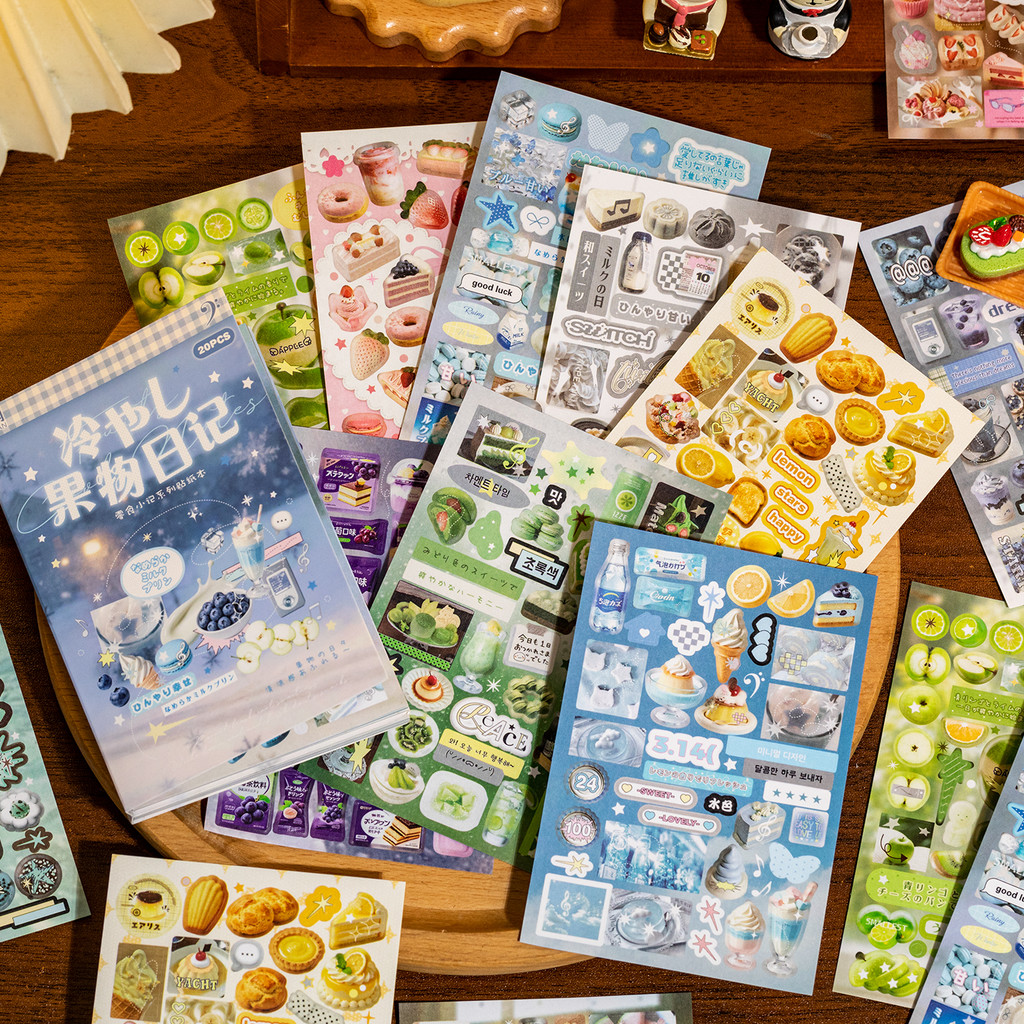 นาย กระดาษ 20 ชิ้น/ถุงเคลือบกระดาษสติกเกอร์เกาหลีวินเทจพุดดิ้งเค้กขนมอาหารรูปแบบมือหนังสือ ทําเอง รูปถ่าย กาว การ์ดถ้วยกรณีโทรศัพท์มือถือไดอารี่ของขวัญการ์ดอวยพรตกแ