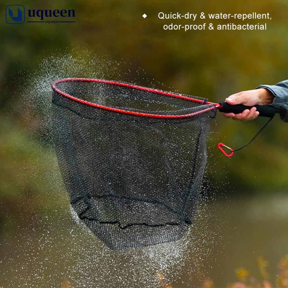 UQUEEN อลูมิเนียมแบบพกพาสั้น Landing Net Lure Stream ตกปลา Dip สุทธิโหลดสูง Anti-Snag ตาข่ายพร้อม Ca