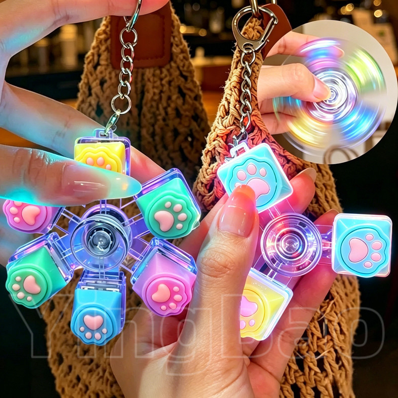 Finger Spinner ความเครียดบรรเทาคีย์บอร์ด Pop It, 3/6 คีย์ Cat Paw Keycap Fidget พวงกุญแจ, Gadget ปุ่