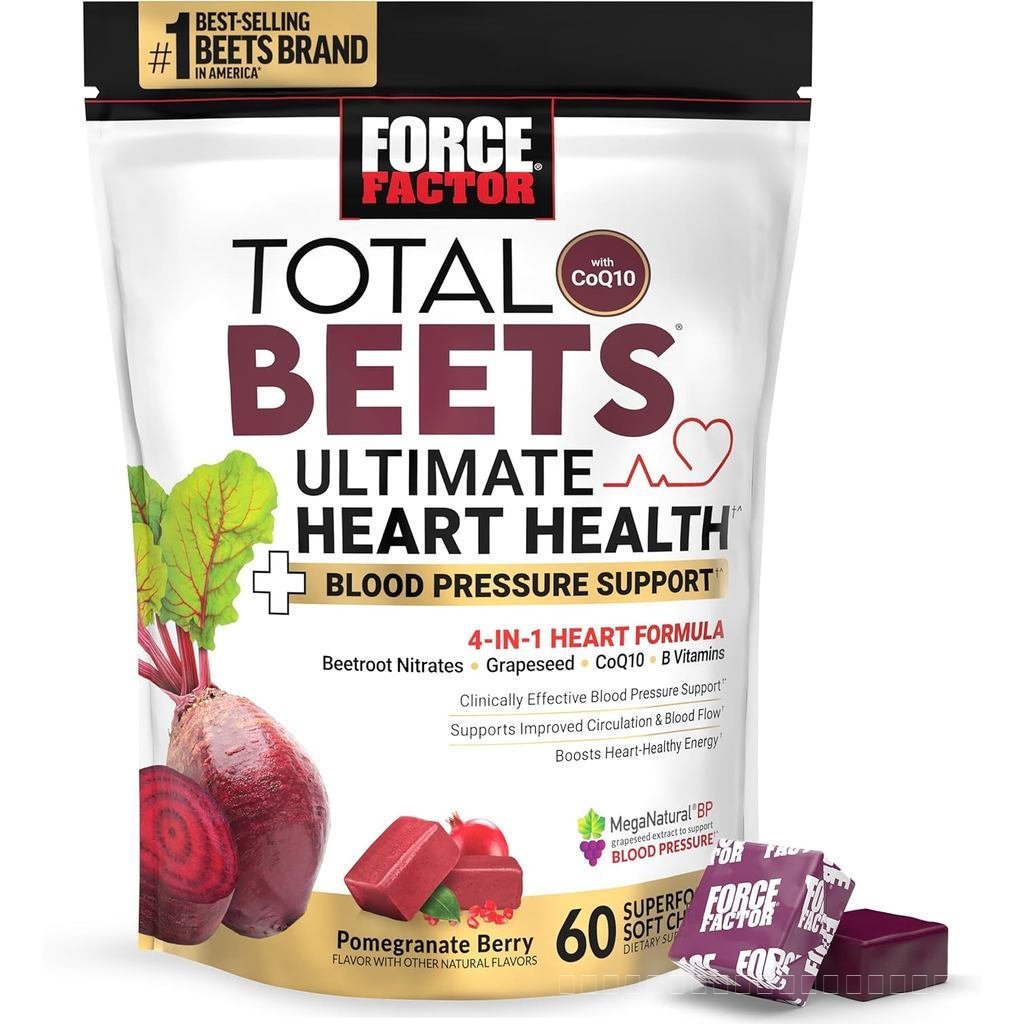 ForceFactorTotalBeetsUltimateHeartHealthChewsforPressureSupport,withBoot Powder,CoQ10,BVitamins&Grap