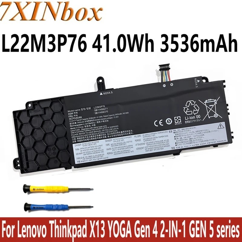 7XINbox L22M3P76 L22C3P76 11.161V 41.0Wh 3536mAh แบตเตอรี่แล็ปท็อปสําหรับ Lenovo Thinkpad X13 YOGA G