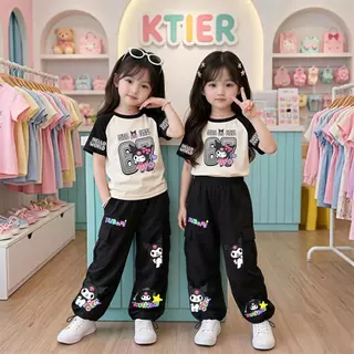 ชุดเซ็ทเด็ก2ชิ้นลาย 67 เสื้อยืดลายการ์ตูน+กางเกงคาร์โก้ สไตล์เกาหลี 9471