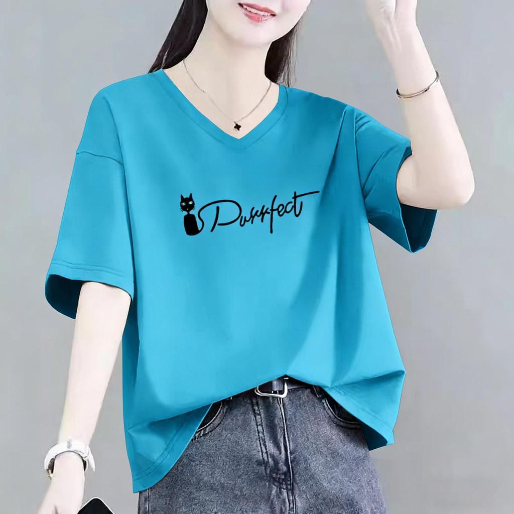 หลากสี เสื้อยืดหลวม เสื้อยืดผู้หญิง เสื้อผ้าสไตล์เกาหลี เสื้อยืดหลวม หลวมพอดีเสื้อยืดสีทึบเหมาะสำหรับผู้หญิงอ้วน ทุกวัน