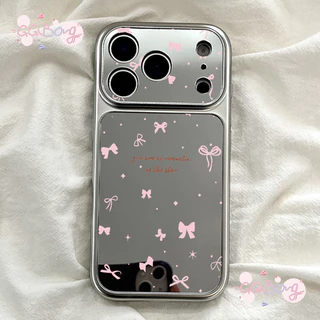 เคสกระจกพร้อมสร้อยคอ ลายโบว์ สไตล์หวานกันกระแทก โบว์ รองรับ IPhone 1113 17 16 15 14 12 Pro Max 16 15 Plus Air วัสดุ TPU