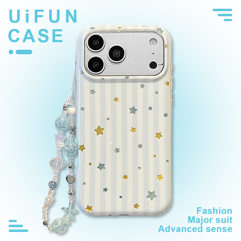 Bling Tinfoil Star Shaped Stripes Chain โทรศัพท์มือถือสําหรับ iPhone 17 16 15 Pro Max Thicken Anti-Scratch Drop ทน IMD ปกหลัง Shell
