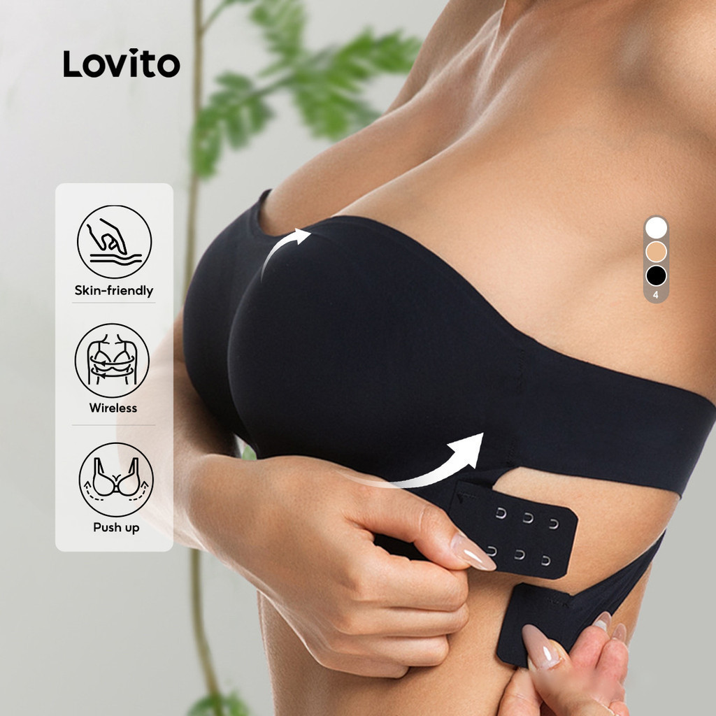 Lovito บราไร้โครงแบบแคชชวล กระชับสัดส่วน ไร้โครง เสริมทรง ไขว้หลัง สีดำ สำหรับผู้หญิง LNE117002