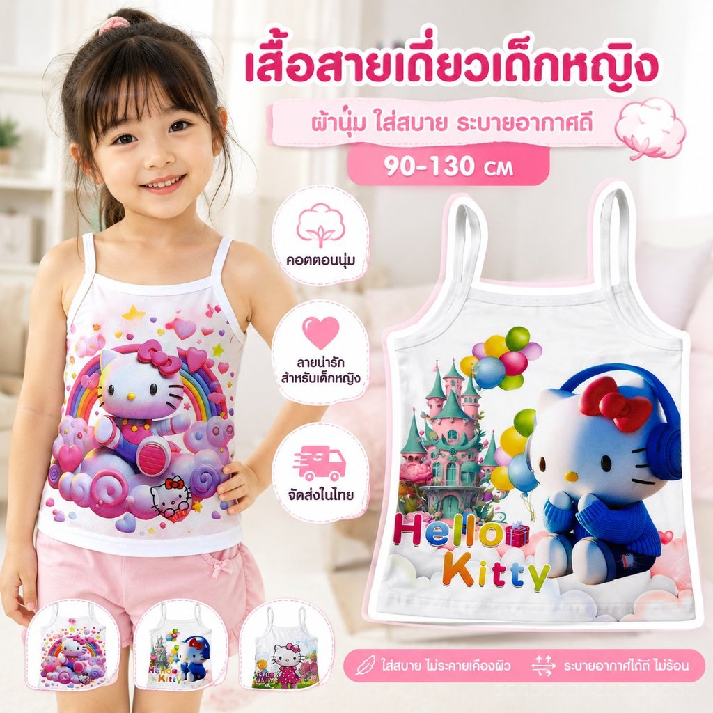 เสื้อสายเดี่ยวเด็ก ลายเจ้าหญิงหวานๆ สำหรับเด็กผู้หญิง เสื้อกล้ามใส่ได้ทุกวัน ไซซ์ 90-130 ซม. พร้อมส่ง
