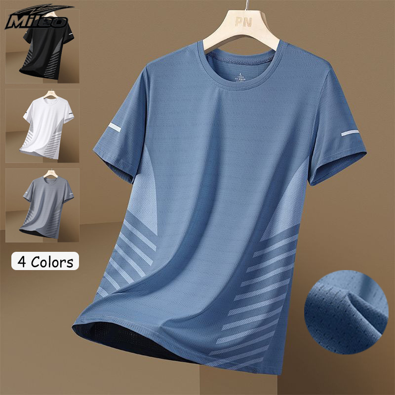 เสื้อยืดผู้ชายแขนสั้น ผ้าไหมน้ำแข็ง 4 สี แห้งเร็ว ระบายอากาศดี เหมาะสำหรับฤดูร้อนและ.training wear