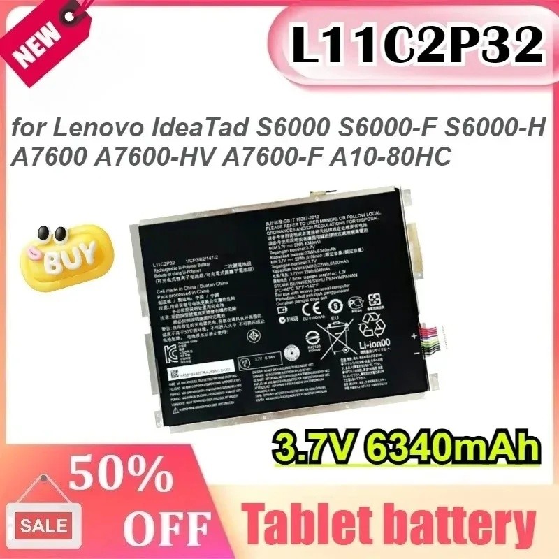 L11C2P32 3.7V 6340MAhสําหรับLenovo IdeaTad S6000 S6000-F S6000-H A7600-HV A7600-F A10-80HC S6000F/H 