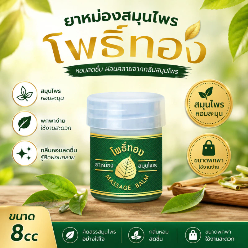 ของแท้ ยาหม่องโพธิ์ทอง ขนาดเล็ก 8กรัม มีกล่องใส่ ยาหม่อง ขนาดพกพา ยาหม่องสมุนไพร