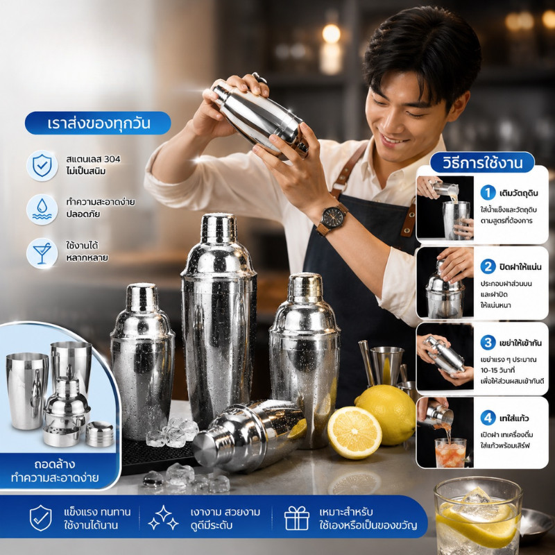 TT แก้วเชคค็อกเทล แก้วเชค เชคเกอร์สแตนเลส เชคเกอร์ ชานม นํ้าผลไม้ ขนาด 350ml/550ml/750ml ถ้วยสแตนเลส ค็อกเทล บาร์เหล้า