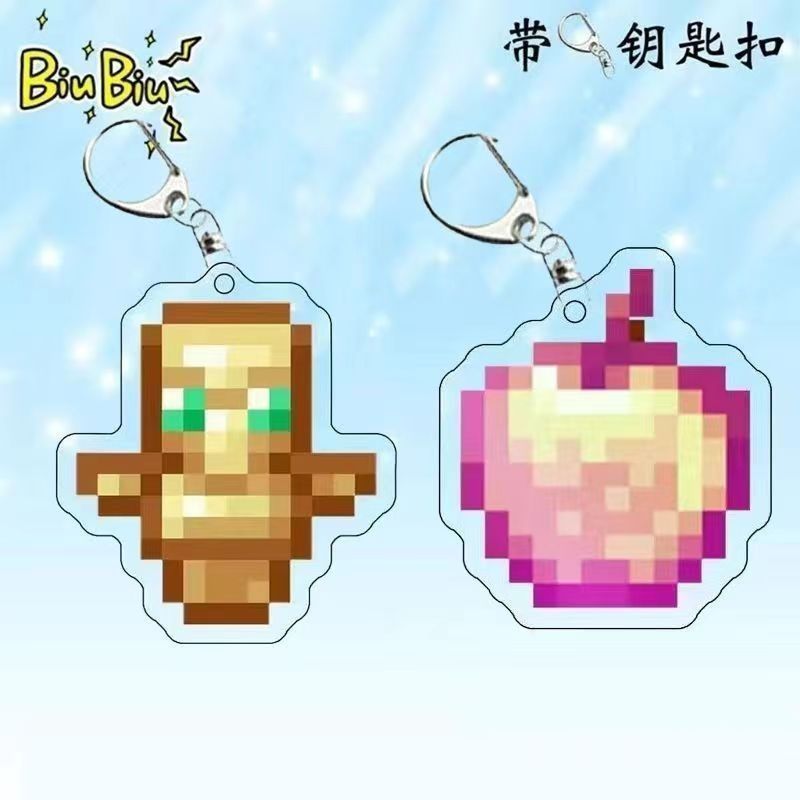 Minecraft Minecraft Minecraft Undead Totem พร้อม Magic Gold Apple พวงกุญแจอะคริลิคจี้ของขวัญ