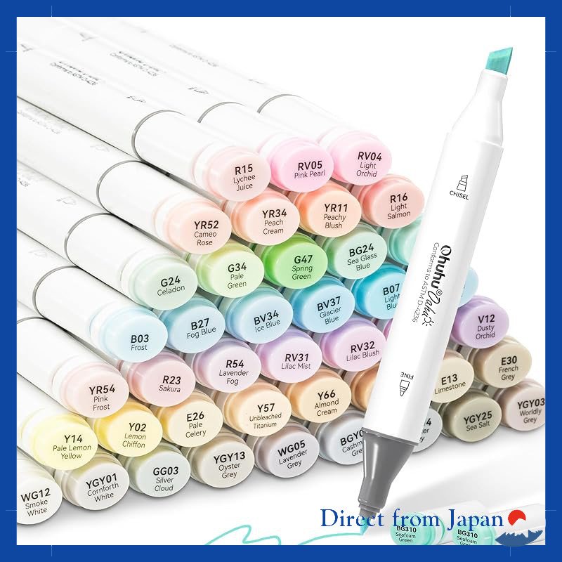 Ohuhu 48 Pastel Illustration Markers - Dual Tip Alcohol Marker Pen Color Set