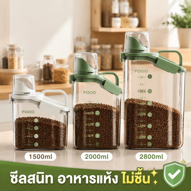 ภาชนะเก็บอาหารสัตว์เลี้ยง Airtight Moisture Proof ถ้วยตวงอาหารแห้ง PP กล่อง