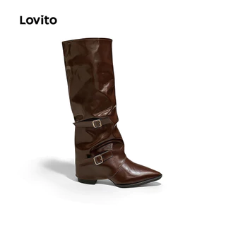 (KOL's pick) Lovito วันหยุด รองเท้าบูทดีไซน์ลําลองสําหรับผู้หญิง LFA106117