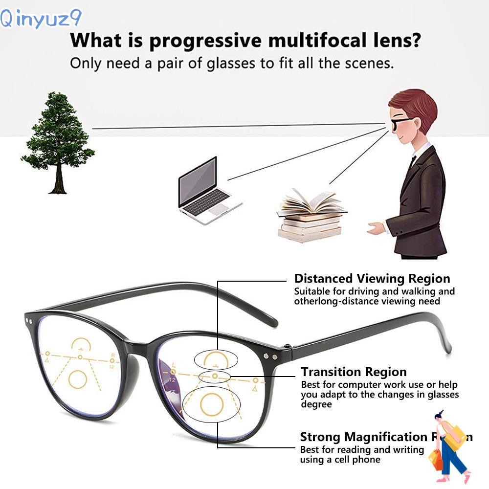 QINYUZ9 Progressive Multifocus See Near & Far Readers พร้อมแว่นตาบานพับสปริงสําหรับผู้หญิงและผู้ชาย