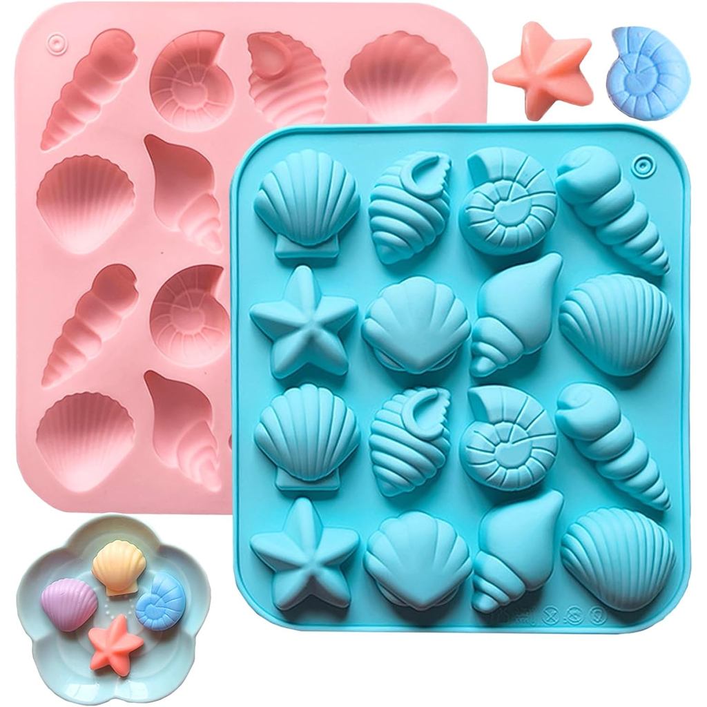 2PCS เปลือกหอยช็อกโกแลตแม่พิมพ์เชลล์แม่พิมพ์ Ocean Theme แม่พิมพ์ Beach Themed Candy แม่พิมพ์สําหรับ