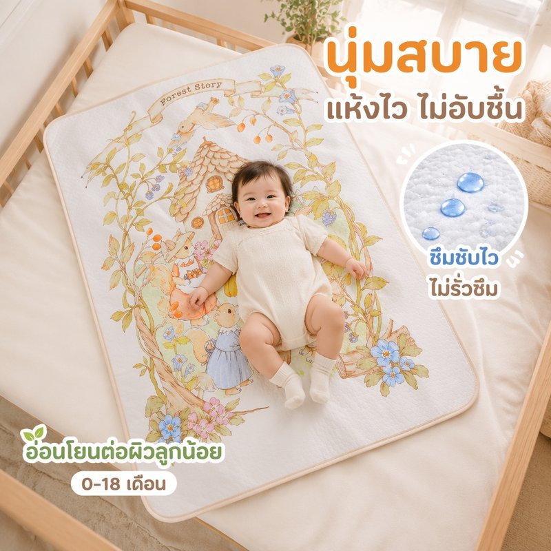 แผ่นรองฉี่เด็ก แผ่นรองฉี่ ผ้าฝ้าย นุ่ม ระบายอากาศ กันน้ำ ซับไว ซักได้ ใช้รองเปลี่ยนผ้าอ้อม ลายสัตว์