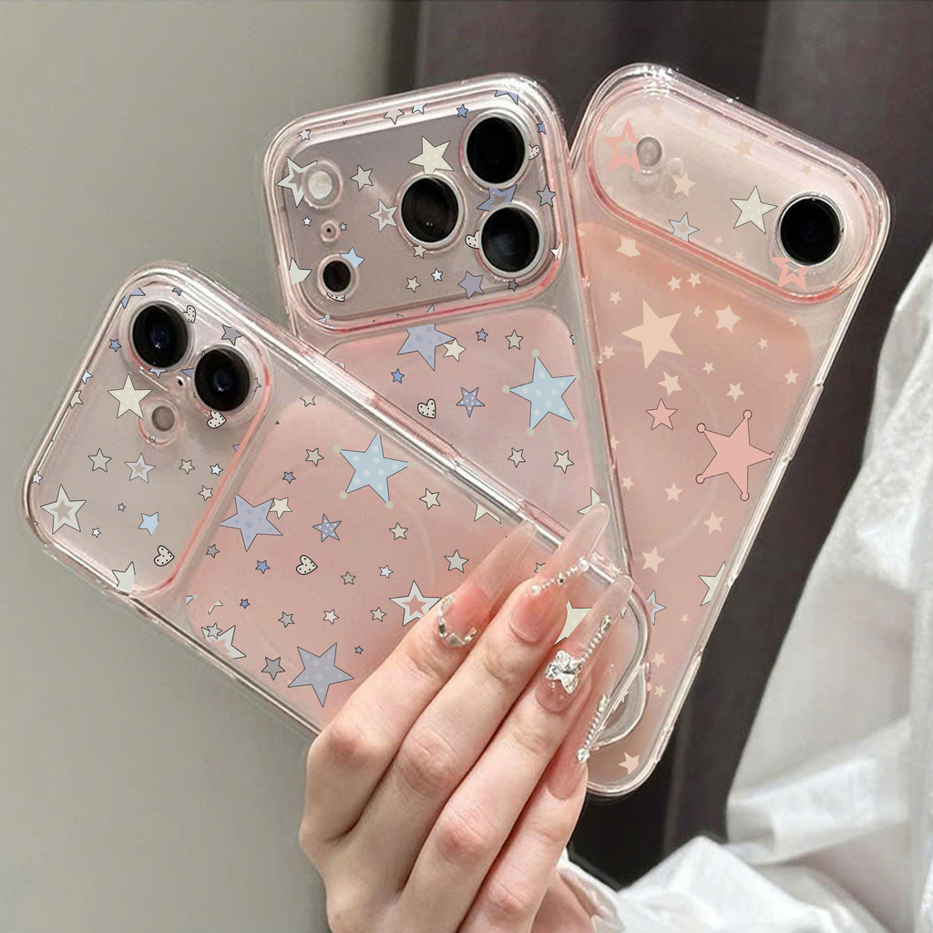 Ốp Lưng IPhone 13 15 11 17 16 12 14 ProMax  Nền sao trái tim tông nhạt 7 8Plus XR X XS Max