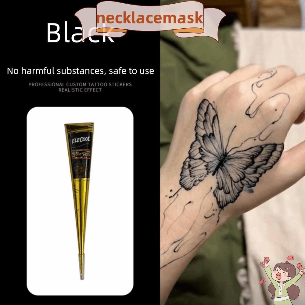 NECKLACEMASK Henna Paste Cone, Easy-To-Use Black Brown Henna Tattoo Paste ชั่วคราว Tattoo