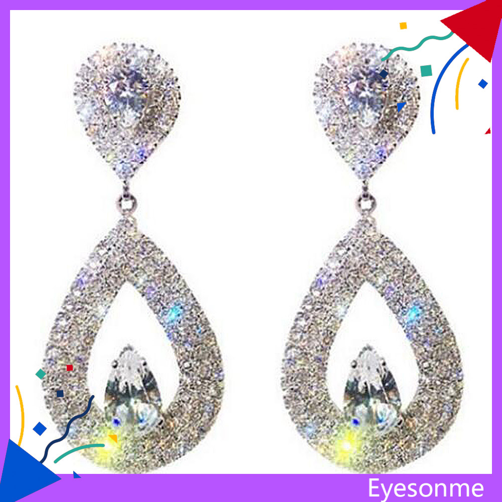 EYES Elegant ผู้หญิง Rhinestone Heart Teardrop Dangle Ear Drop ต่างหูเครื่องประดับปาร์ตี้