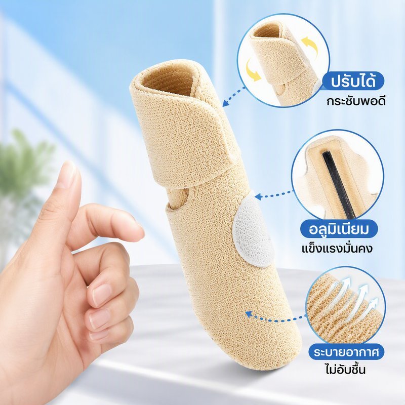 ปรับนิ้วหัวแม่มือนิ้วเฝือกอลูมิเนียมสนับสนุนรั้งระบายอากาศนุ่มเวลโครซ้ายขวา