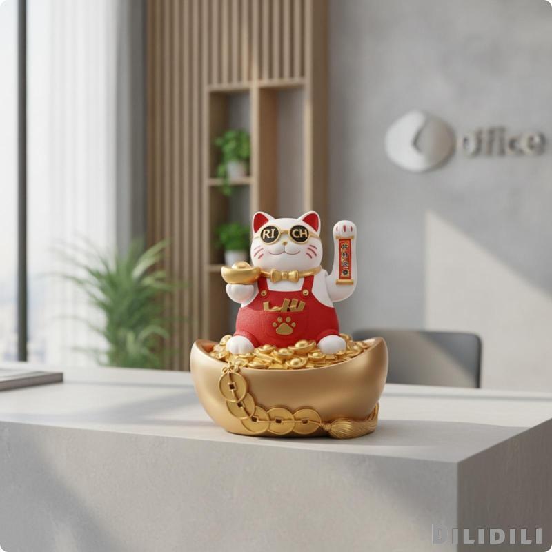 [Dilidili] Fortuna ตุ๊กตาแมวยก Paw Gold-Toned Maneki Neko Maneki-Neko พร้อมแว่นตาน่ารักเครื่องประดับ