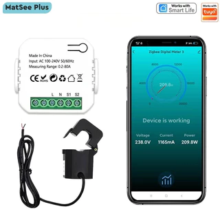 Tuya Smart Life WiFi เครื่องวัดพลังงานดิจิตอล 80A พร้อมเซ็นเซอร์หม้อแปลงปัจจุบัน Clamp App
