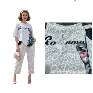 ชุดเซ็ตป้าย Roommate เซ็ตเสื้อ กางเกงมีกระเป๋า2ข้าง ผ้าสกูบาค่ะ
