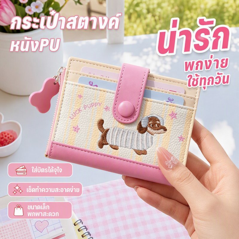 กระเป๋าสตางค์ ใส่เหรียญ หนังPU ลายการ์ตูน น่ารัก พกพา ช่องใส่บัตร บัตรเครดิต ผู้หญิง