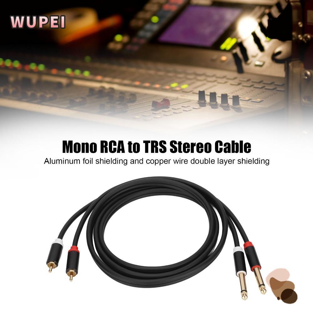 WUPEI Dual 1/4 TS to Dual RCA Cable, ชุบทอง 1.5m / 4.9ft 6.35mm 2 พอร์ต RCA ถึง 2 TS Port Cable, Plu