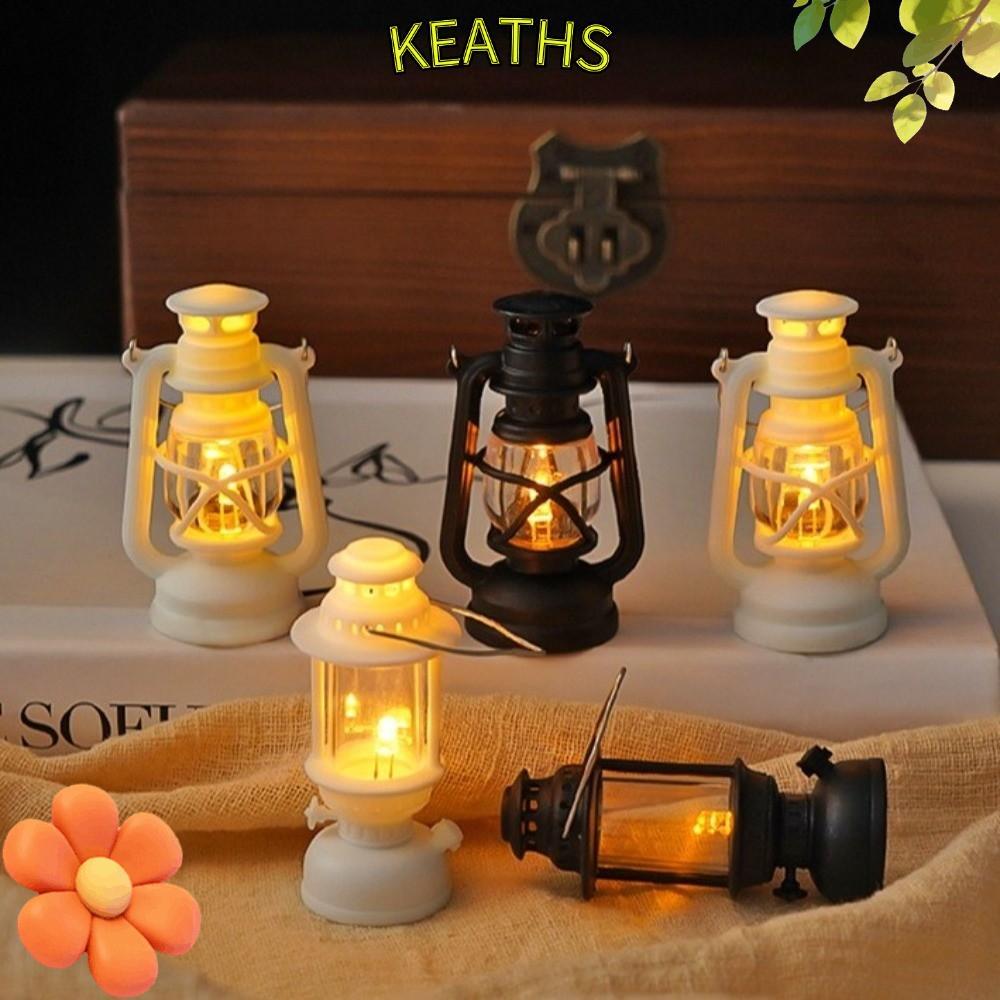 KEATHS โคมไฟ LED สไตล์วินเทจ, พลาสติกตกแต่งมินิ, โคมไฟ LED ตุ๊กตา, ใช้แบตเตอรี่, สไตล์ตะเกียงน้ํามัน, ประดับบ้านตุ๊กตา