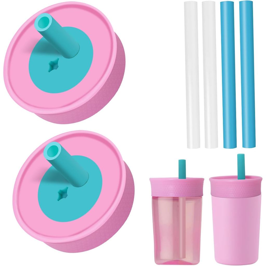 2 แพ็คเปลี่ยนฝาสําหรับ Owala Kids Insulation Tumbler 12oz & 15oz, หมวกทนการรั่วไหลพร้อมหลอดยืดหยุ่น 