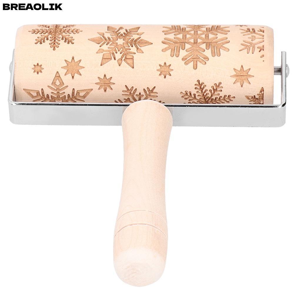 ไม้นวดแป้ง BREAOLIC, ไม้ Non-Stick นูน Rolling Pin, ทนทานรูปแบบเกล็ดหิมะทําความสะอาดง่ายไม้ Rolling 