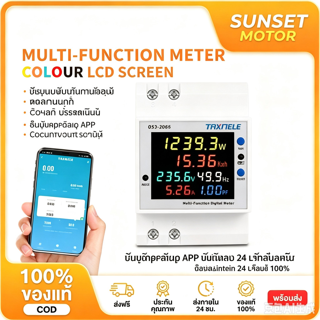 เครื่องวัดแรงดันไฟฟ้าความถี่ D52-2066 6IN1 din rail AC monitor 110V 220V 380V 100A KWH WiFi รองรับ เ