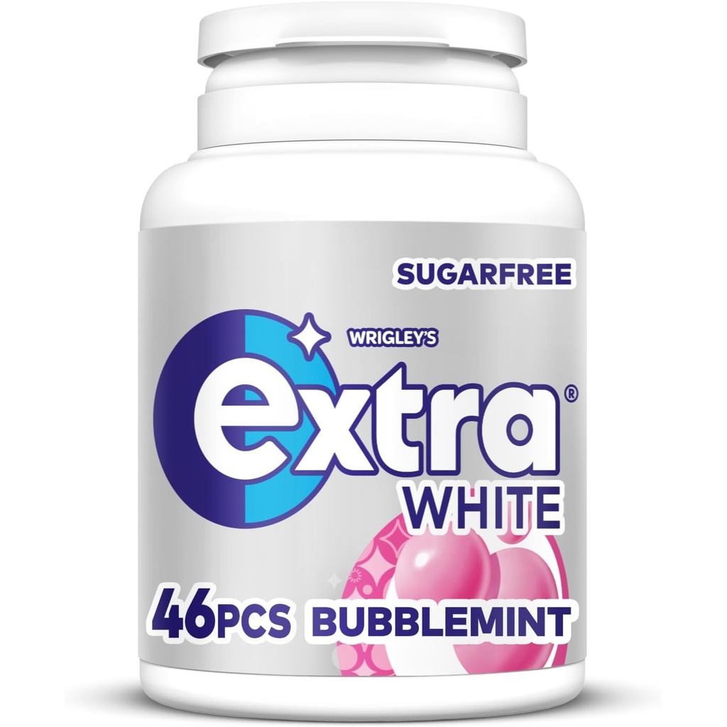 หมากฝรั่งขาวพิเศษของ Wrigley, Bubblemint Flavour 46 ชิ้น, ขวดหมากฝรั่งปราศจากน้ําตาลพร้อมไซลิทอล