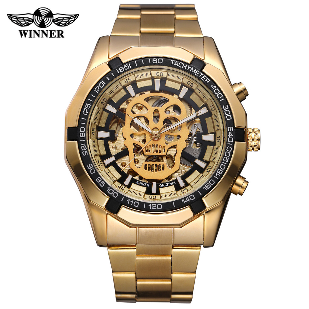 T-WINNER/WINNER 8154 Automatic Skeleton Mechanical Watch Skull Mechanical Watch นาฬิกาผู้ชายธุรกิจ