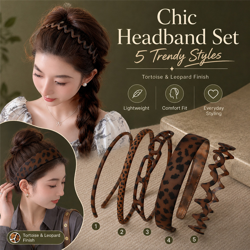 สร้อยคอมัมย์ลายเสือดาว Frosted Leopard พร้อมสายคาดศีรษะแบบเรียบง่ายสำหรับล้างหน้า