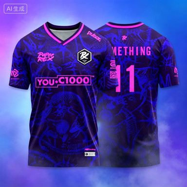 Valant Paper Rex Fan Match Jersey สีม่วง Blue Skeleton Allover พิมพ์คอวีแขนสั้น E‐Sport ชุดทีม