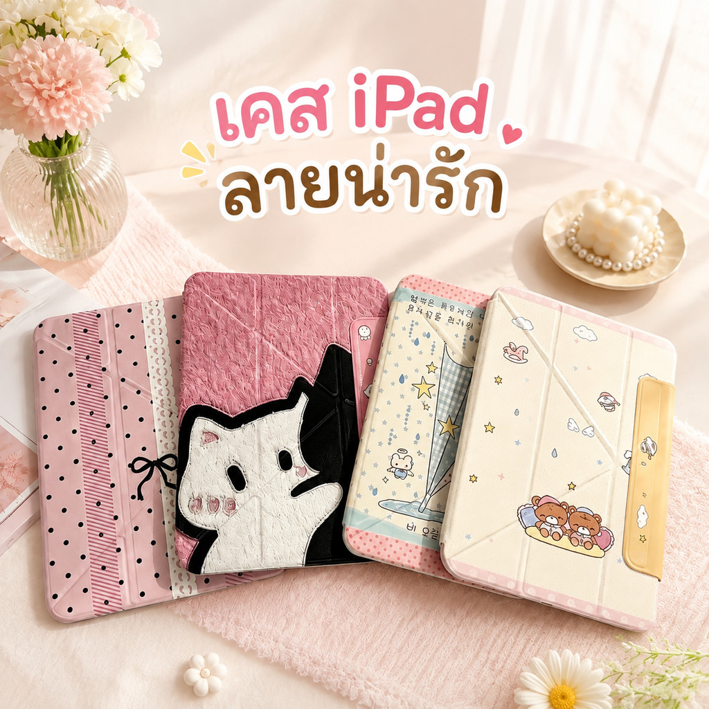 Y foldable การ์ตูน เคสไอแพด for Air4/6/7 M3 10.9 Pro 11 ipad กรณีป้อ gen7/8/9/10 Gen11 A16 กรณีป้องกัน iPad