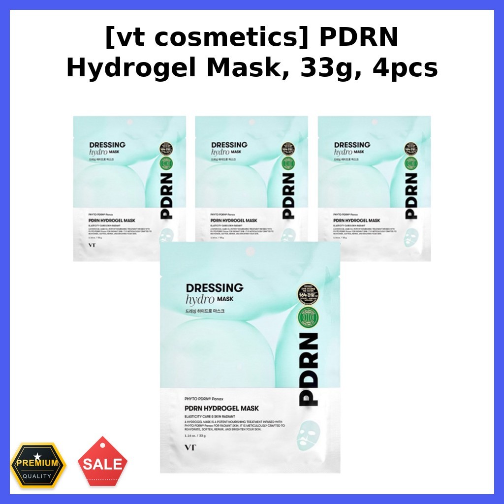 VT COSMETICS [vt เครื่องสําอาง] PDRN Hydrogel Mask, 33g, 4pcs / Korean Hydrogel Mask / Deep Moisture