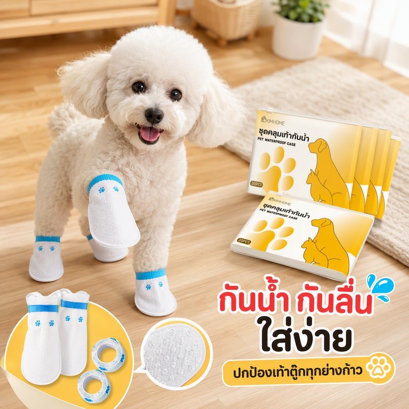 รองเท้าสุนัข ใช้แล้วทิ้ง กันน้ำ กันลื่น ถุงเท้าสัตว์เลี้ยง ลายการ์ตูน 20ชิ้น ไซส์ S M L